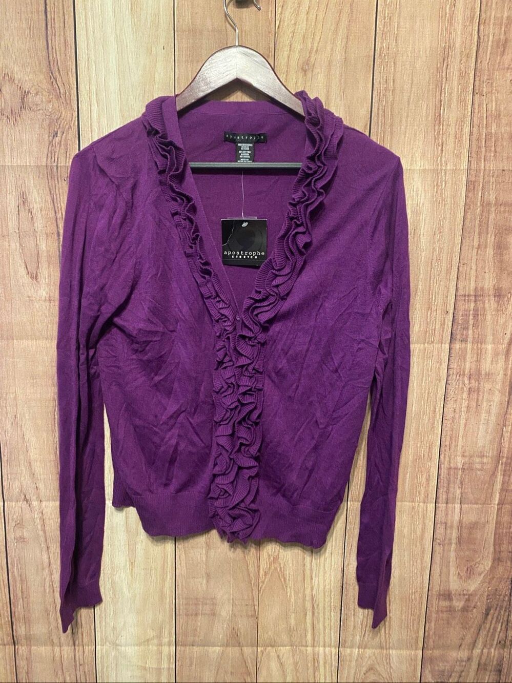 Apostrophe Large NWT misses ruffle cardigan sweater purple fig